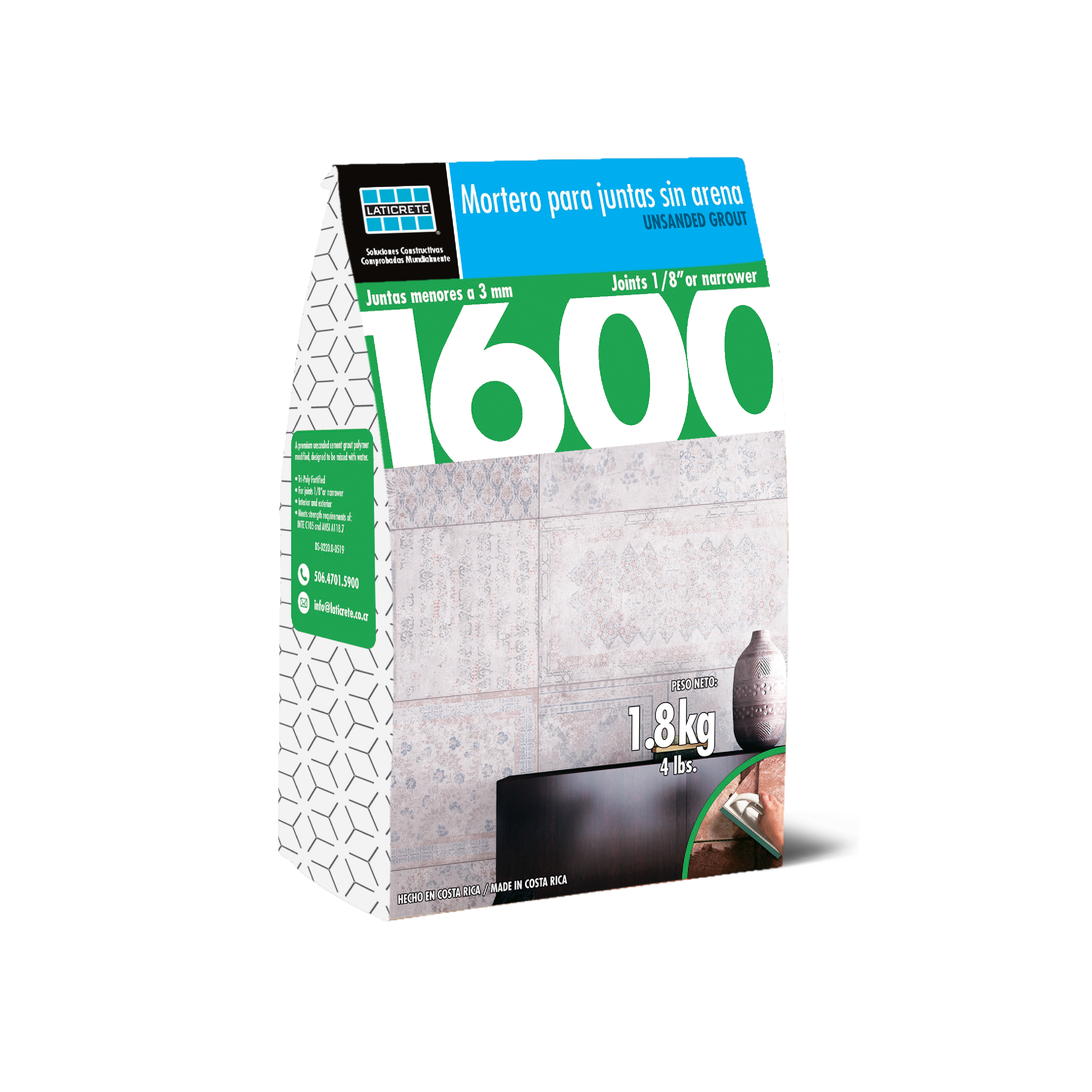 Lechada 1600 LATICRETE sin arena 1642 platino 1.8 kg